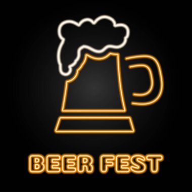 Bira neon ışıklı cam, modern parlak pankart tasarımı, siyah arkaplanda renkli modern tasarım trendleri. Vektör illüstrasyonu.