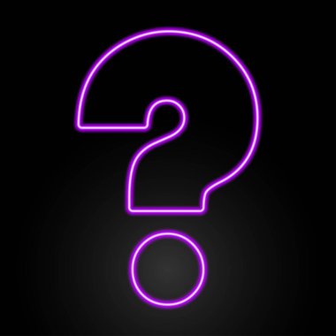 Soru işareti neon işareti, modern parlayan pankart tasarımı, renkli modern tasarım eğilimleri siyah arka planda. Vektör illüstrasyonu.