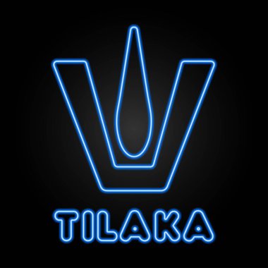 Tilaka neon işareti, modern parlayan pankart tasarımı, renkli modern tasarım trendleri siyah arka planda. Vektör illüstrasyonu.