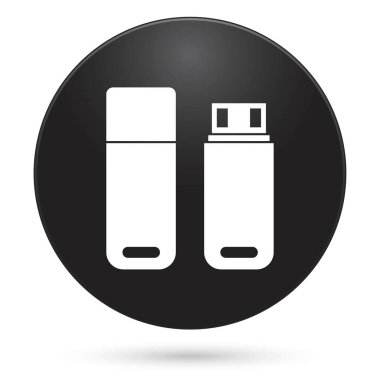 USB flash disk simgesi, siyah daire düğmesi, vektör illüstrasyonu.