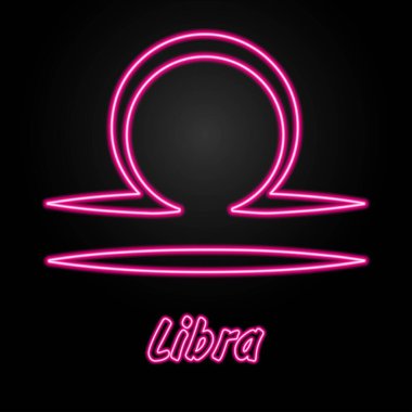 Terazi neon işareti, modern parlayan pankart tasarımı, renkli modern tasarım trendleri siyah arka planda. Vektör illüstrasyonu.