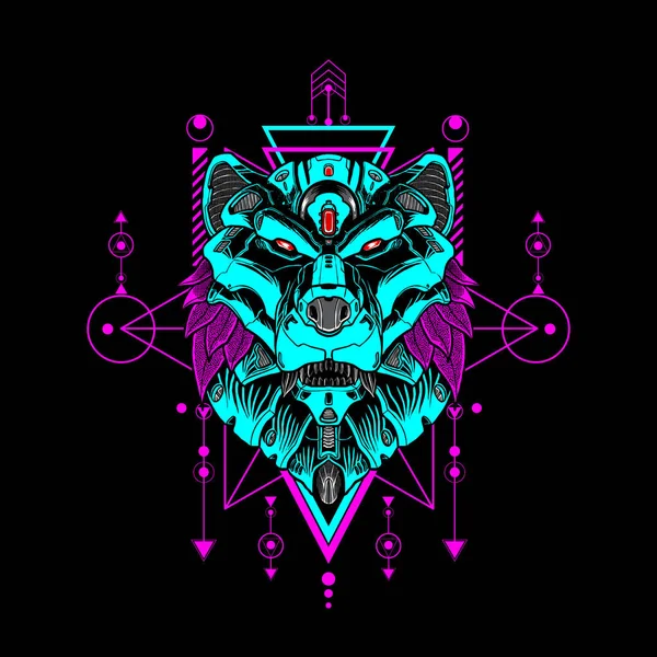 Cyberpunk Bear Sacred Geometry Can Use Templete Poster — Vettoriale Stock