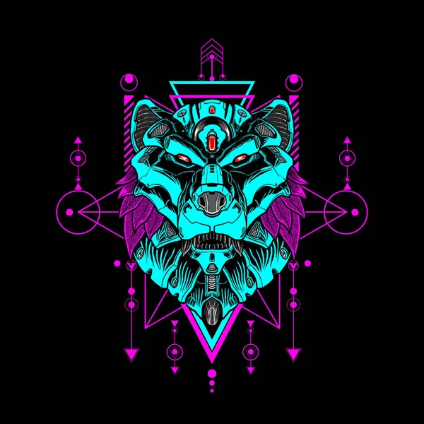 Cyberpunk Bear Sacred Geometry Can Use Templete Poster — Stockový vektor