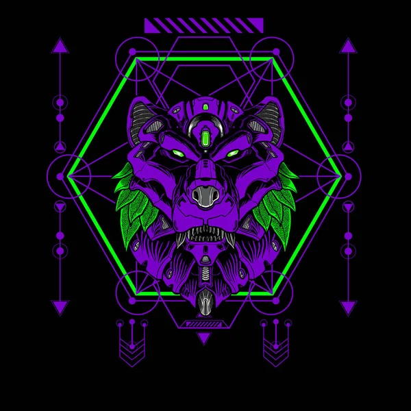 Mecha Bear Sacred Geometry Can Use Sport Gaming Logo — 스톡 벡터