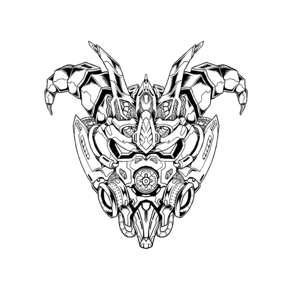 Mecha Demon Illustration Black White Can Use Gaming Logo — Stock Photo, Image