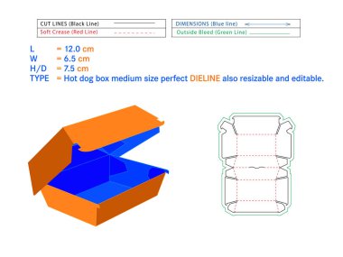 Sosisli sandviç kutusu boyutu mükemmel diline 12 x 6.5 x 7.5 cm kutu Die-cut şablon Self Asembly Çevre dostu, Tutkal Gerekmeyen kutu, Fast Food Burger Box