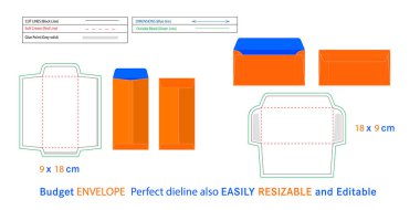 Bütçe Zarfı diline ve 3D vektör dosyası, dikey ve yatay bütçe zarfı düzenlenebilir ve yeniden boyutlandırılabilir 9x18 cm ve 18x9 cm