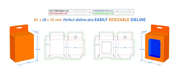 Alt kilidi kır, asma pencere kutusu, 85 x 28 x 93 mm kutu dizayn tasarımı ve 3 boyutlu kutu vektör sanatı