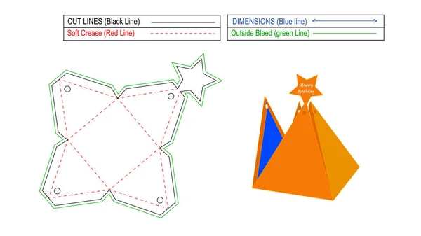 Narozeninová Dárková Krabička Dieline Šablona Dárkové Krabičky Vektorovým Souborem — Stockový vektor