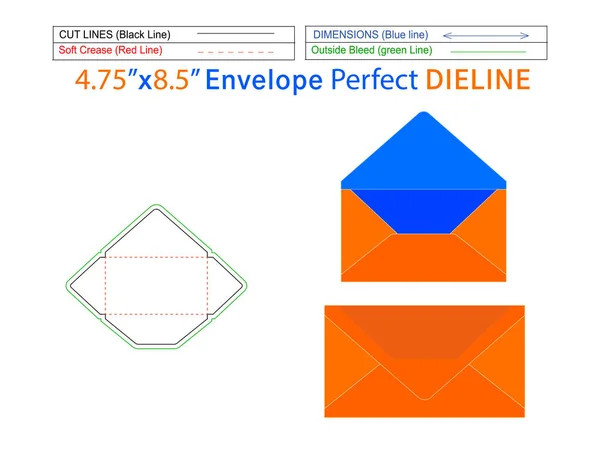 Envelope 75X8 Polegadas Modelo Dielina Envelope Editável Facilmente Redimensionável — Vetor de Stock