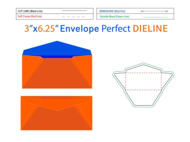 Düzenlenebilir düzenli zarf 3x6.25 inç dizilim şablonu ve 3D zarf 