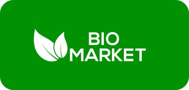 Biyolojik piyasa yaprak vektör logosu veya simgesi, yeşil arkaplan bio-marke logosu