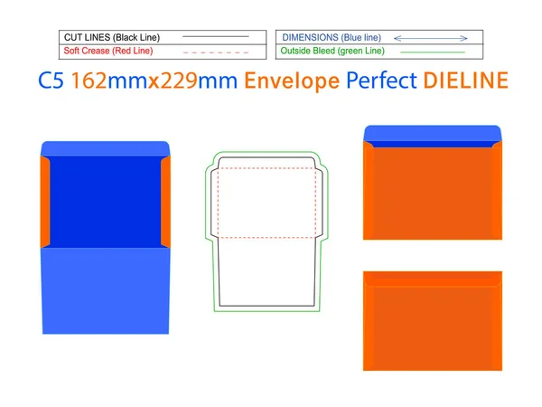 162X229Mm Oder Document Envelope Dieline Template Und Envelope Editierbar Leicht — Stockvektor