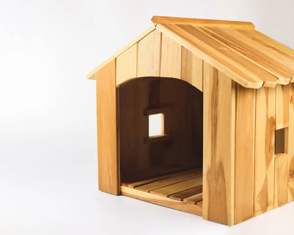 Side View Empty Wooden Dog House White Background Isolated — стоковое фото