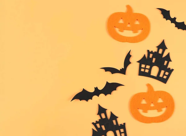 Decorazioni Vista Dall Alto Halloween Vacanza Zucche Halloween Castelli Pipistrelli — Foto Stock
