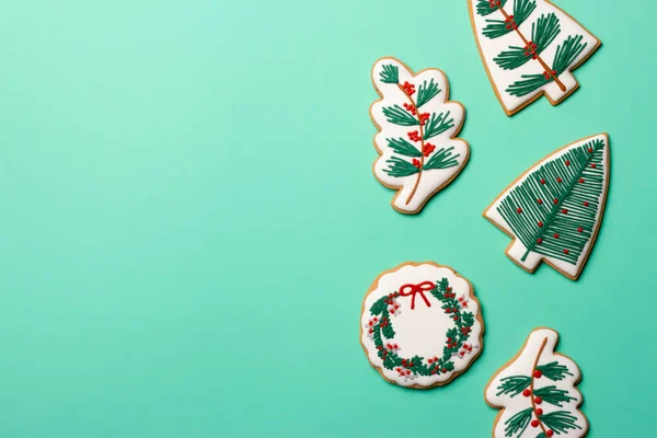 Christmas Composition Decorations Cookies Mint Background — Stock Photo, Image