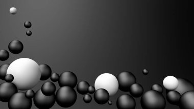 Siyah düşen üç boyutlu toplarla soyut Kara Cuma arkaplanı. Dinamik renkli kabarcıklar. Metin için kopyalama alanı olan modaya uygun modern pankart veya poster tasarımı.