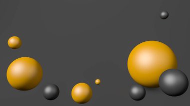 Siyah düşen üç boyutlu toplarla soyut Kara Cuma arkaplanı. Dinamik renkli kabarcıklar. Metin için kopyalama alanı olan modaya uygun modern pankart veya poster tasarımı.