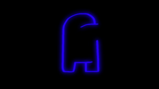 Icone animate con scarabocchi disegnati a mano in colore alla moda effetto luce al neon isolato su sfondo nero. Elementi di design. — Video Stock