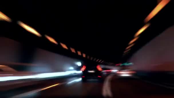 Speed Footage Driving Car Night Modern Tunnel Highway High Quality — Stockvideo