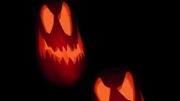 Caras Espeluznantes Calabaza Halloween Con Luz Vela Volando Sobre Fondo — Vídeo de stock