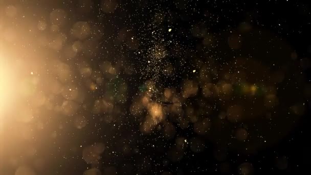 Particelle Oro Che Cadono Sfondo Nero Animazione Rallentata Brillanti Luci — Video Stock