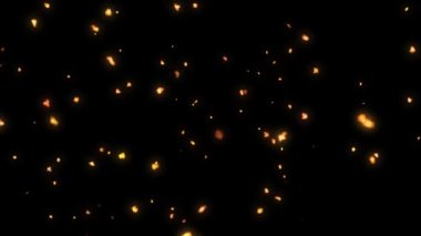 Ateş, parçacıkların siyah arkaplan üzerinde örtüşmesini sağlar. 4 bin. Yüksek kalite 4k görüntü