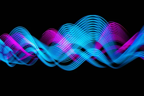 Abstract Waves Banner Design Technology Neon Blue Pink Lines Black — Stock Photo, Image