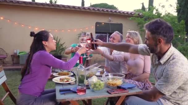 친구들 식당에서 웃으며 건배를 고품질 — 비디오