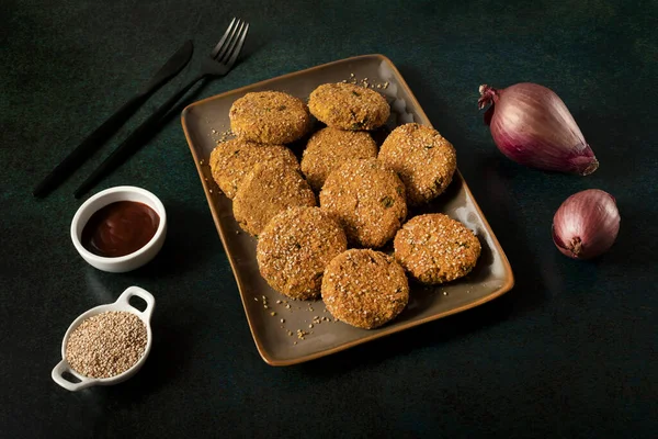 Nuggets Croquettes Gluten Free Bread Crumb Sesame Seeds Dark Background — Foto de Stock