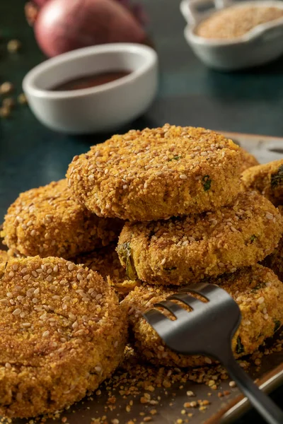 Macro Close Nuggets Croquettes Gluten Free Bread Crumb Sesame Seeds — Foto de Stock