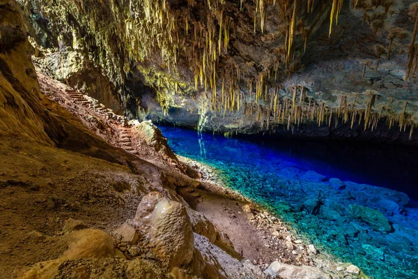 Abismo Anhumas Caverna Com Lago Subterrâneo Parque Nacional Bonito Mato — Fotografia de Stock