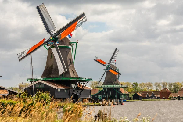 Colorful Dutch Windmills River Zaan Zaanse Schans Zaandam Netherlands — Stock Photo, Image