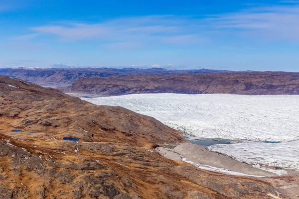 Krajobraz Grenlandii Topnieniem Pokrywy Lodowej Widok Lotu Ptaka Pobliżu Kangerlussuaq — Zdjęcie stockowe