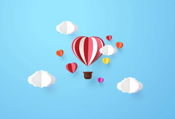 Origami Έκανε Αερόστατο Θερμού Αέρα Σχήμα Καρδιάς Στυλ Κοπής Χαρτιού — Διανυσματικό Αρχείο