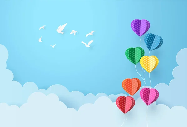 Amor Día San Valentín Con Origami Hicieron Globo Aerostático Multicolor — Vector de stock