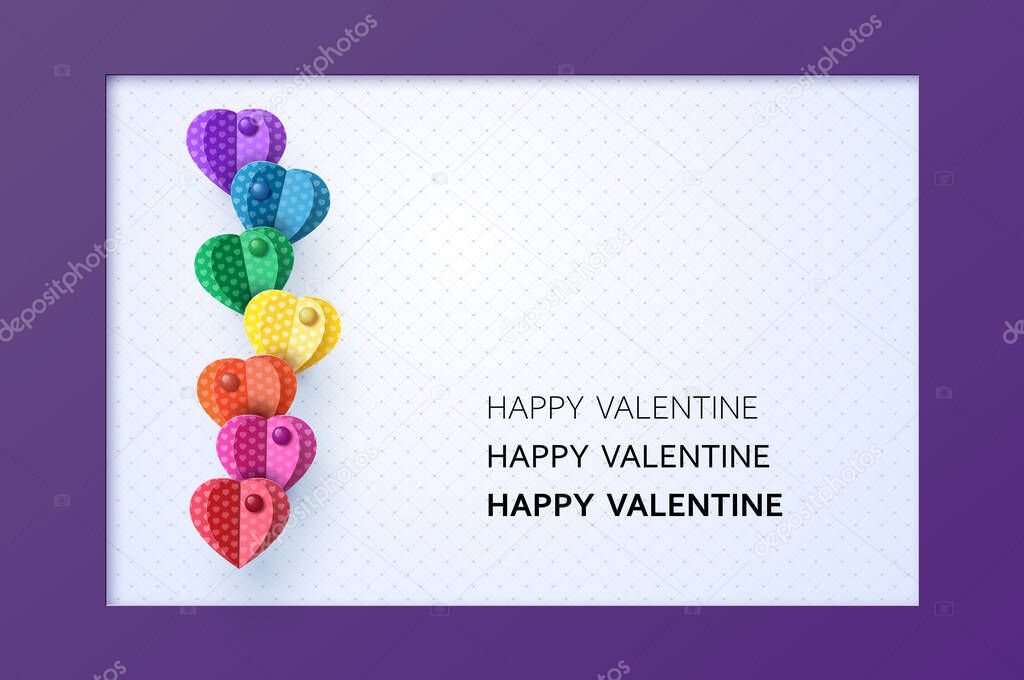  Love and Valentine day with origami made multi colors hot air balloon in a heart shape. papercut style.
