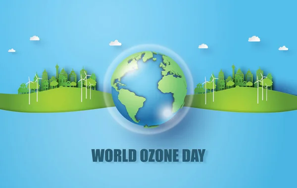 Concept Journée Mondiale Ozone Éco Ozone Style Coupe Papier — Image vectorielle