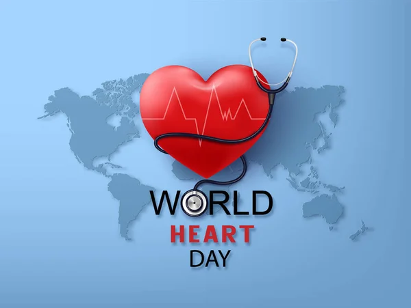 심장의 World Heart Day 의학적 인식의 종이잘라 스타일 — 스톡 벡터