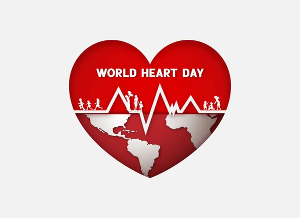 심장의 World Heart Day 의학적 인식의 종이잘라 스타일 — 스톡 벡터