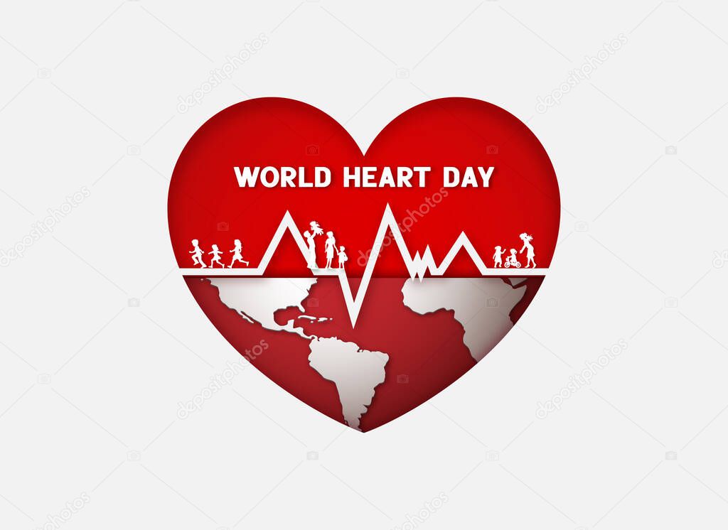 World Heart Day and health care illustration. Medical awareness day concept, paper cut style.