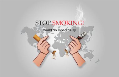 Sigara ve Dünya Tütün Günü yok. El sigarası karşıtı, kağıt kolajı tarzı dijital sanatlar. .