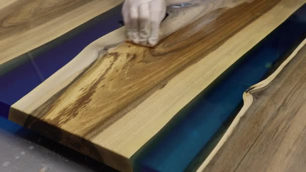 Rivestimento Tavolo Legno Con Olio Cera Protezione Delle Superfici Legno — Video Stock