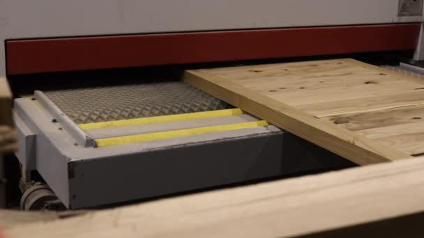ユニークなカウンタートップのその後の製造のための木材塊を校正し 研削する技術 ヴィンテージ木材製品の生産のための工場 — ストック動画