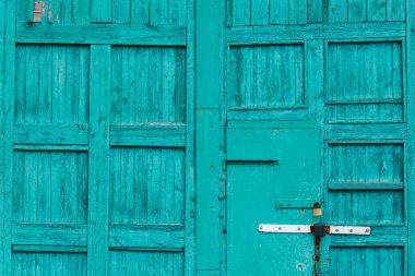 Arkaplan için ahşap doku. Eski mavi boyalı ahşap kapılar