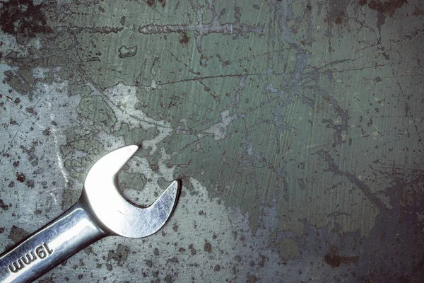 Old Rusty Wrench Gray Background — Stock Fotó