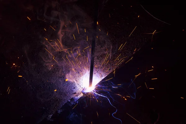 Sparks Welding Metal Smoke — Stock Photo, Image