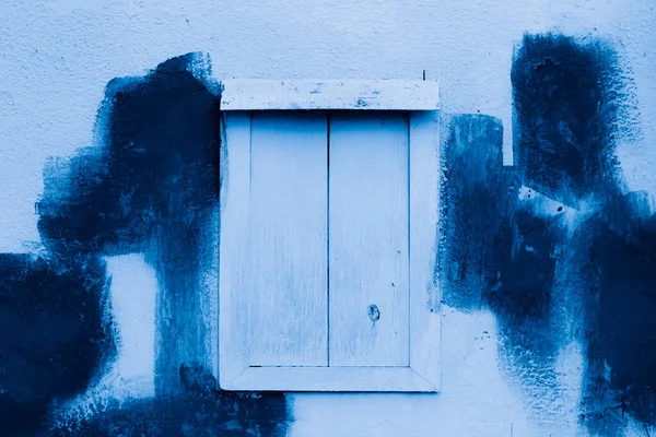 Mur Peint Bleu Avec Peinture Blanche — Photo