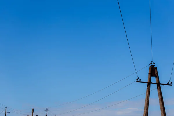 High Voltage Tower Electricity Transmission Power Lines Blue Sky Copy — Fotografia de Stock