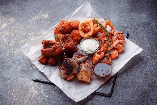 Fresh Seafood Plate Black Background — Foto de Stock